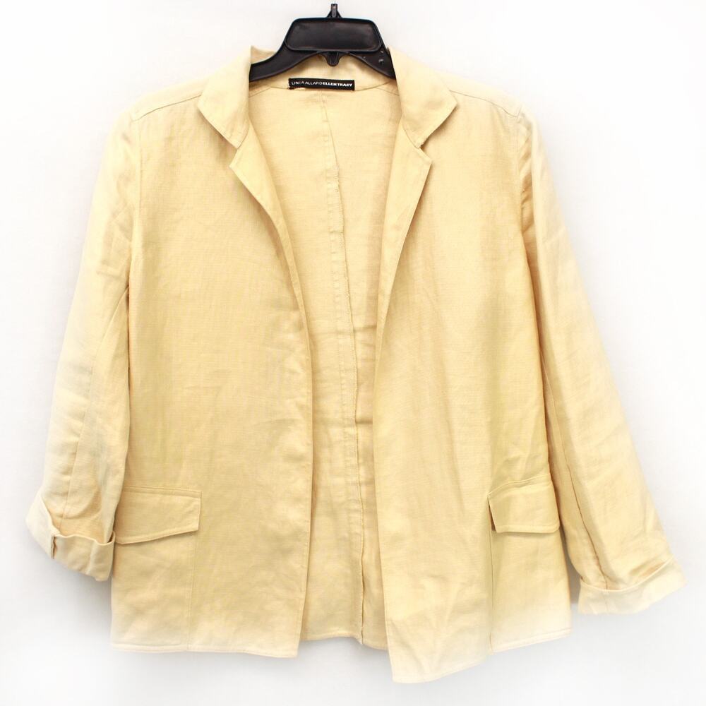LINDA ALLARD ELLEN TRACY 100% Lien Yellow Lightweight Blazer Career Casual Small
